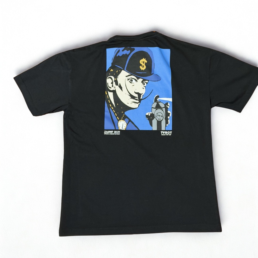 Zara Men’s Black Tee with Blue Urban Graphic TVBOY Salvador Dali - Picture 2 of 3